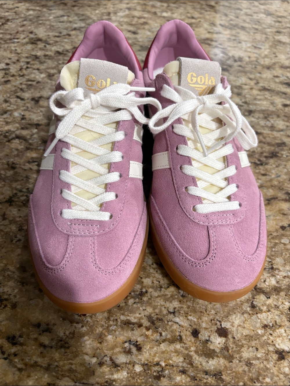 Gola Women's Pink Suede Sneakers with White Stripes and Gum Sole - Picture 6 of 9